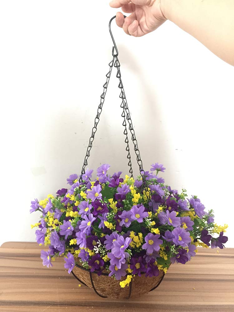 Lopkey Artificial Daisy Flowers Outdoor Indoor Patio Lawn Garden Hanging Basket with Chain Flowerpot,10 inch Dark Purple