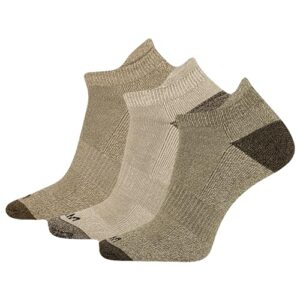 merrell men's and women's wool blend cushioned hiking socks – unisex 3 pair pack, olive assorted, 5-9.5 women's /5-8.5 men's