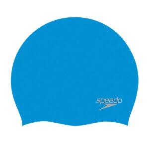 speedo unisex plain moulded silicone swimming cap | tried and trusted, blue/silver, one size