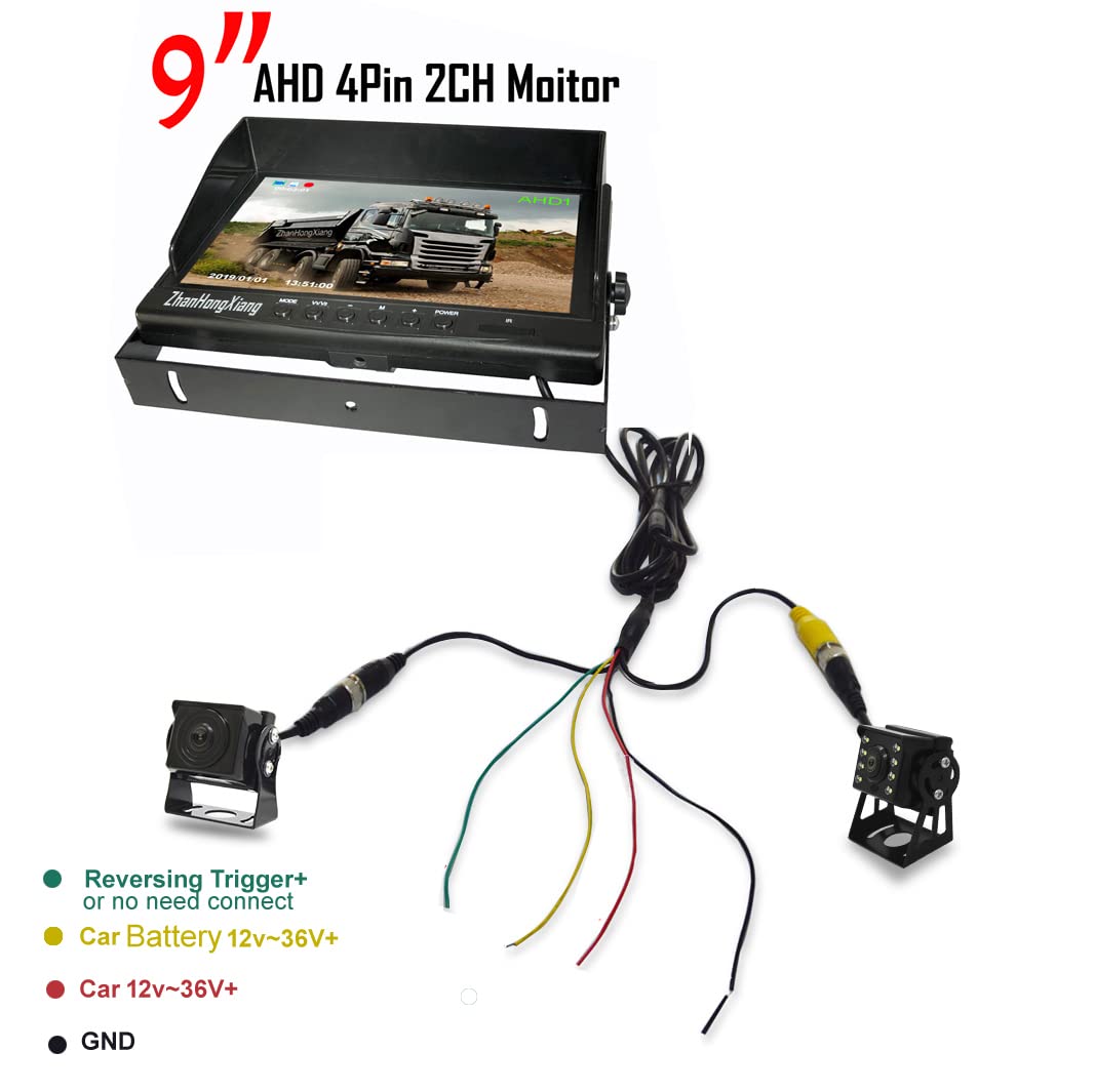 1080P RV Backup Camera Wired System,9 inch AHD 2-Split DVR Monitor Waterproof 8LED IR Night Vision Reverse Rear View Mirror Camera 12V-24V for Semi Bus Truck Trailer Camper