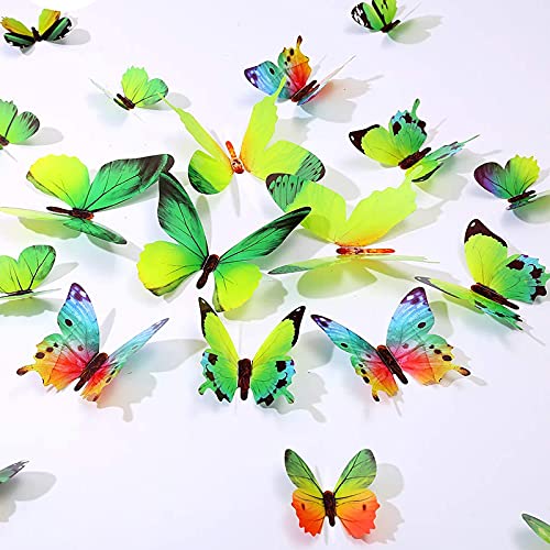 JYPHM 24PCS 3D Butterfly Wall Decal Removable Stickers Decor for Kids Room Decoration Home and Bedroom Art Mural Green