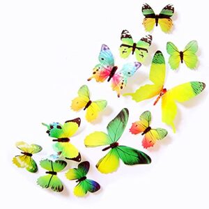 JYPHM 24PCS 3D Butterfly Wall Decal Removable Stickers Decor for Kids Room Decoration Home and Bedroom Art Mural Green