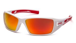 pyramex velar safety glasses, white-red frame/sky red mirror lens