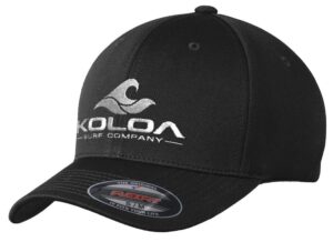 koloa surf company - men's classic wave flexfit cool & dry poly block mesh cap (large-x-large-black/white embroidered logo)