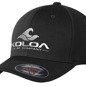 Koloa Surf Company - Men's Classic Wave Flexfit Cool & Dry Poly Block Mesh Cap (Large-X-Large-Black/White Embroidered Logo)