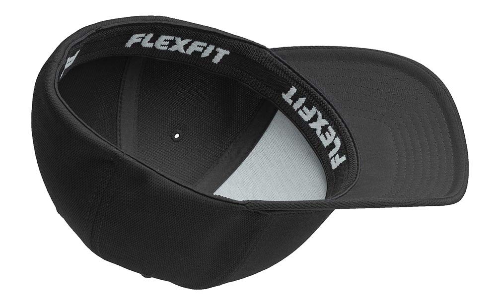 Koloa Surf Company - Men's Classic Wave Flexfit Cool & Dry Poly Block Mesh Cap (Large-X-Large-Black/White Embroidered Logo)