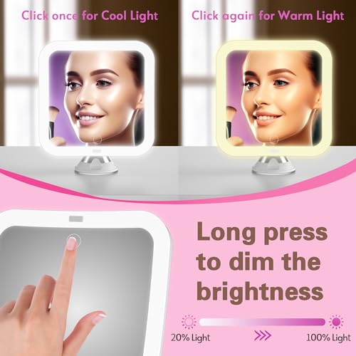 Upgraded 10x Magnifying Lighted Makeup Mirror with Natural White LED Lights, 360°Swivel Portable Cordless Makeup Mirrors with Locking Suction Base for Home Bathroom Shower and Travel (Medium)