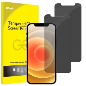 jetech privacy screen protector for iphone 12/12 pro 6.1-inch, anti spy tempered glass film, 2-pack