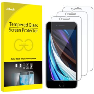 jetech screen protector for iphone se 3/2 (2022/2020 edition), 4.7-inch, tempered glass film, 3-pack