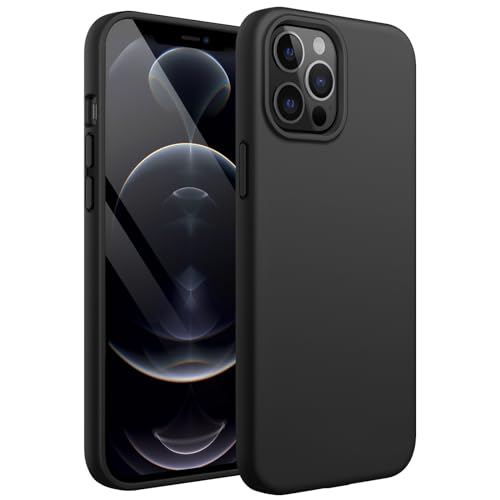 JETech Silicone Case for iPhone 12 Pro Max 6.7-Inch, Silky-Soft Touch Full-Body Protective Phone Case, Shockproof Cover with Microfiber Lining (Black)