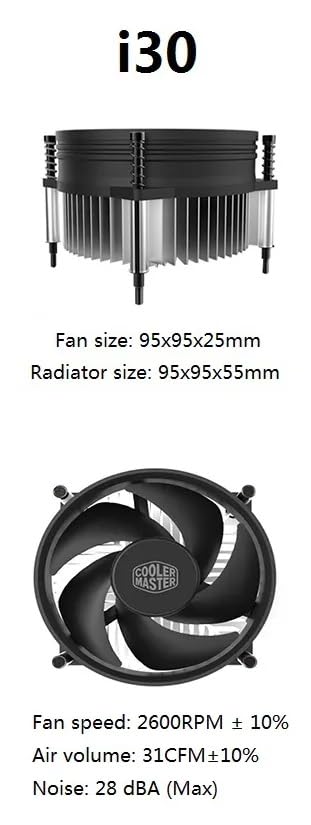 Cooler Master i30 CPU Cooler - 92mm Low Noise Cooling Fan & Heatsink (RH-I30-26FK-R1)- for Intel Socket LGA 1150/1151 / 1155/1156 (i30)