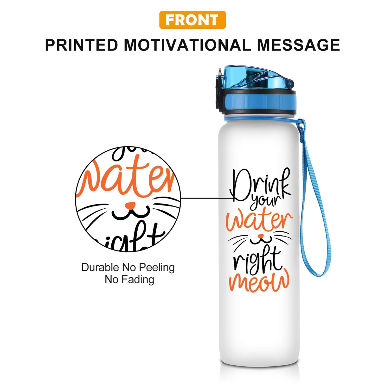 Coolife 32oz 1 Liter Motivational Tracking Water Bottle w/Hourly Time Marker - Drink Your Water Right Meow - Mothers Day, Funny Birthday Gifts for Women, Cat Lover, Cat Mom, Cat Lady, Best Friend