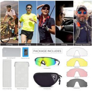 Sports Sunglasses Bike Cycling Sunglasses for Men Women with 5 Interchangeable Lens,Polarized Sunglasses with Anti-Uv400 for Driving Fishing Golf