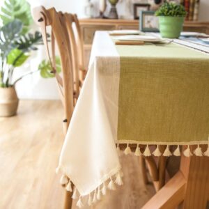 ENOVA HOME Elegant Rectangular Thicken Cotton and Linen Tablecloth with Tassels Dust Proof Table Cover for Kitchen Dinning Tabletop Decoration (Light Grey, 54"x 78")