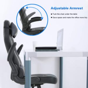 BestOffice PC Gaming Chair Ergonomic Office Chair Desk Chair with Lumbar Support Flip Up Arms Headrest PU Leather Executive High Back Computer Chair for Adults Women Men (Grey)