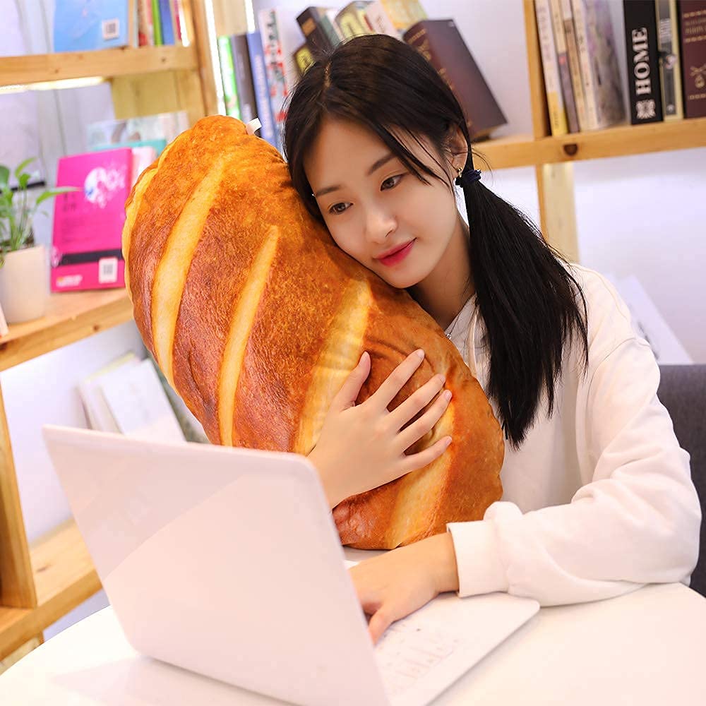 Levenkeness 3D Simulation Bread Shape Plush Pillow,Soft Butter Toast Bread Food Cushion Stuffed Toy for Home Decor 23.6"