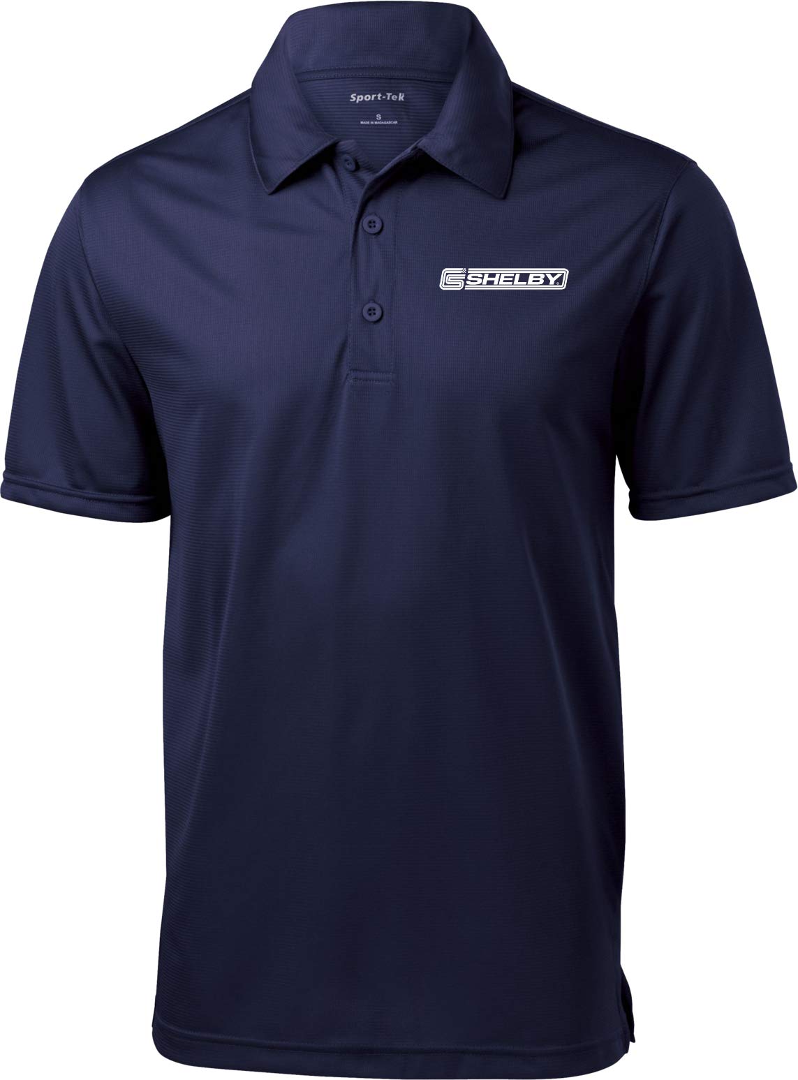 Ford Mustang Shelby Crest Pocket Print Textured Polo, Navy 2XL