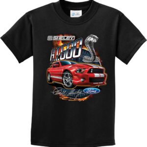 Ford Red Mustang Shelby GT500 Youth Kids Shirt, Black Medium