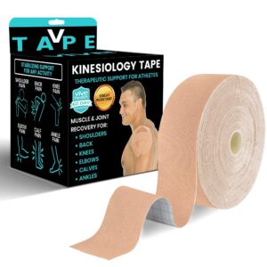 vive kinesiology tape (105 feet) - therapeutic athletic support tape - uncut kensio roll - muscle and joint recovery for shoulder, back, knee, elbow and ankle pain relief - waterproof for sports