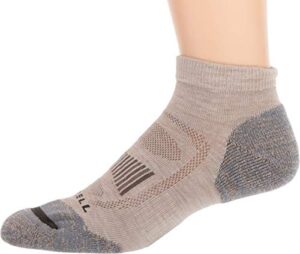 merrell men's and women's zoned cushioned wool hiking low cut socks-1 pair pack-breathable arch support, oatmeal heather, s/m