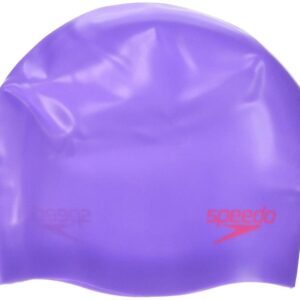 Speedo Junior Plain Moulded Silicone Swimming Cap | Dry Hair | Kids Swim, Purple/Red, One Size