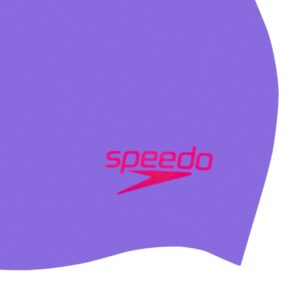 Speedo Junior Plain Moulded Silicone Swimming Cap | Dry Hair | Kids Swim, Purple/Red, One Size