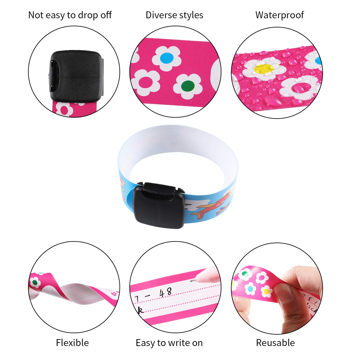 Chinco 14 Pieces Kids Safety ID Wristband Reusable Identification Bracelets Waterproof ID Band Children ID Wristband for Boys and Girls (Classic Style)