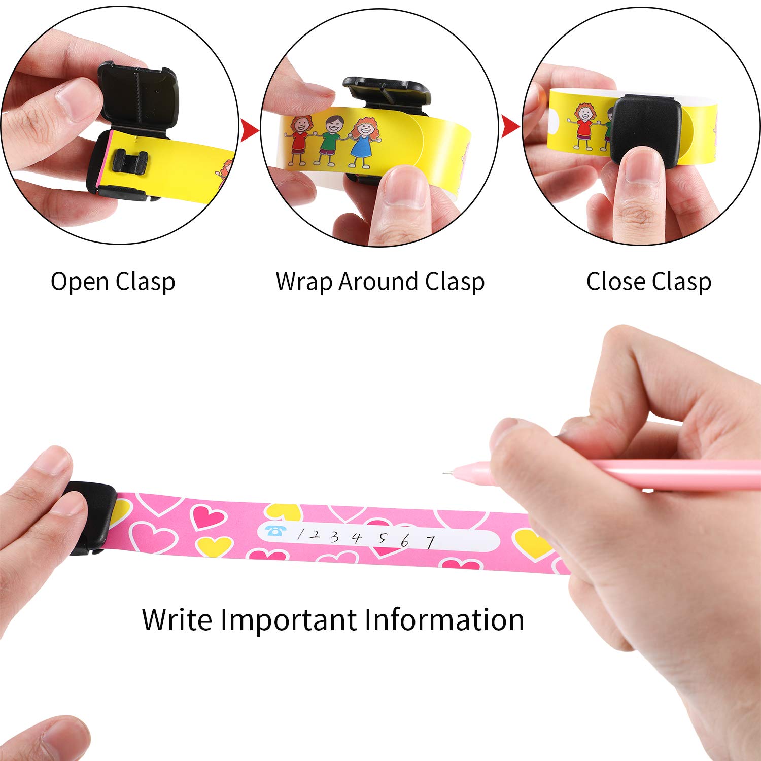 Chinco 14 Pieces Kids Safety ID Wristband Reusable Identification Bracelets Waterproof ID Band Children ID Wristband for Boys and Girls (Classic Style)