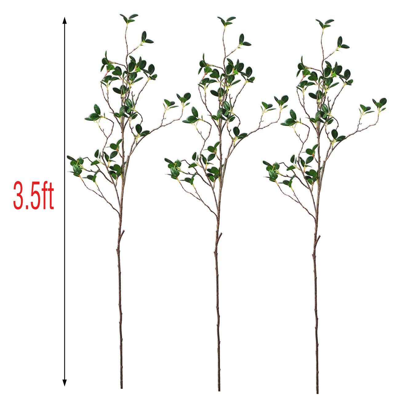 Beebel 3.5Ft 3PCS Artificial Branches Plants Eucalyptus Shrubs Greenery Stem Ficus Twig Fake Plastic Plant for Vase Bouquets Wedding Floral Arrangement Decor