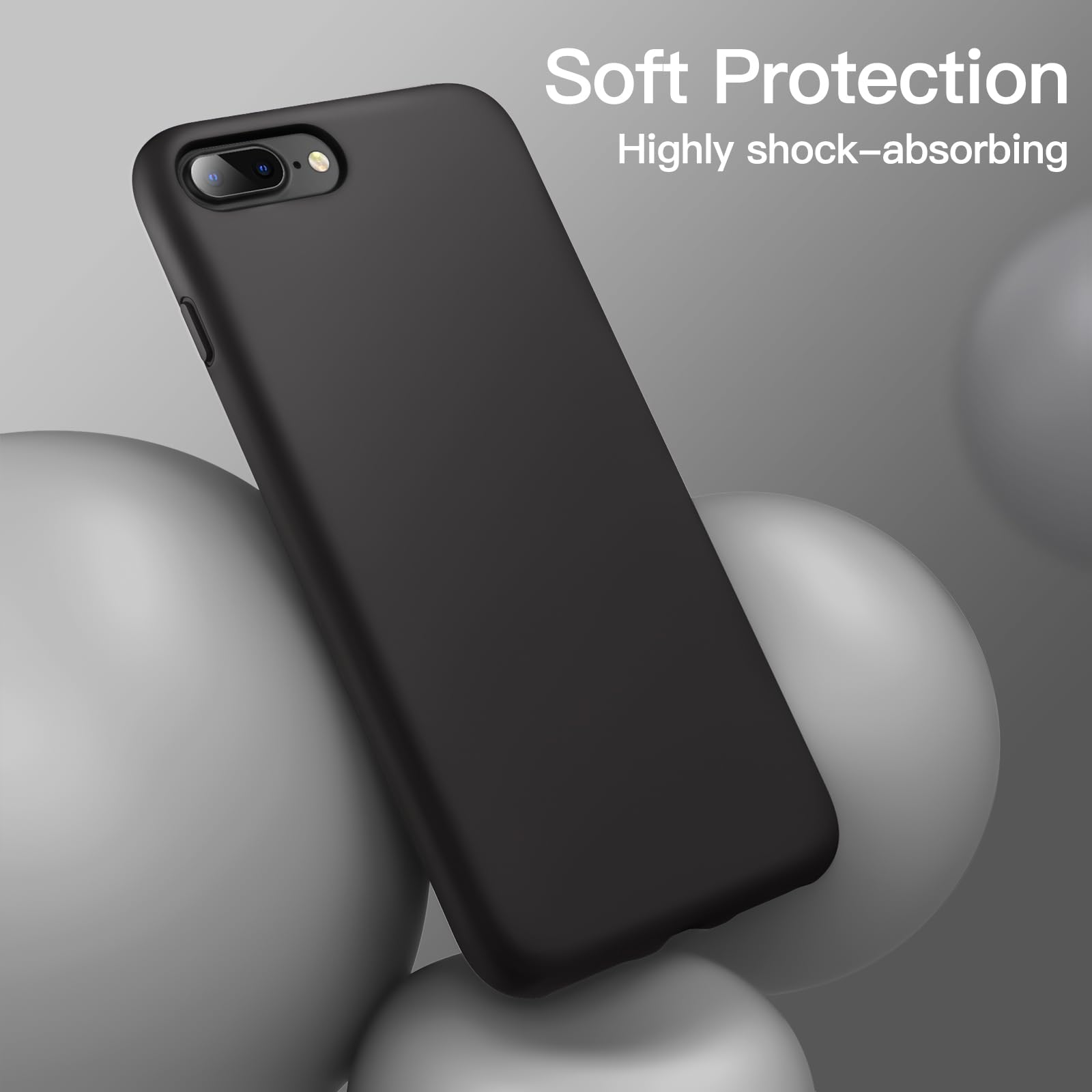 JETech Silicone Case for iPhone 7 Plus, iPhone 8 Plus, 5.5 Inch, Silky-soft touch Full-Body Protective Case, Shockproof cover with Microfiber Lining, Black