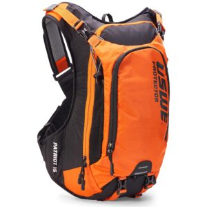 uswe patriot 15l hydration backpack with back protector, water bladder compatible, bounce free backpack for mtb, dirt bike, enduro, moto & more, orange/black