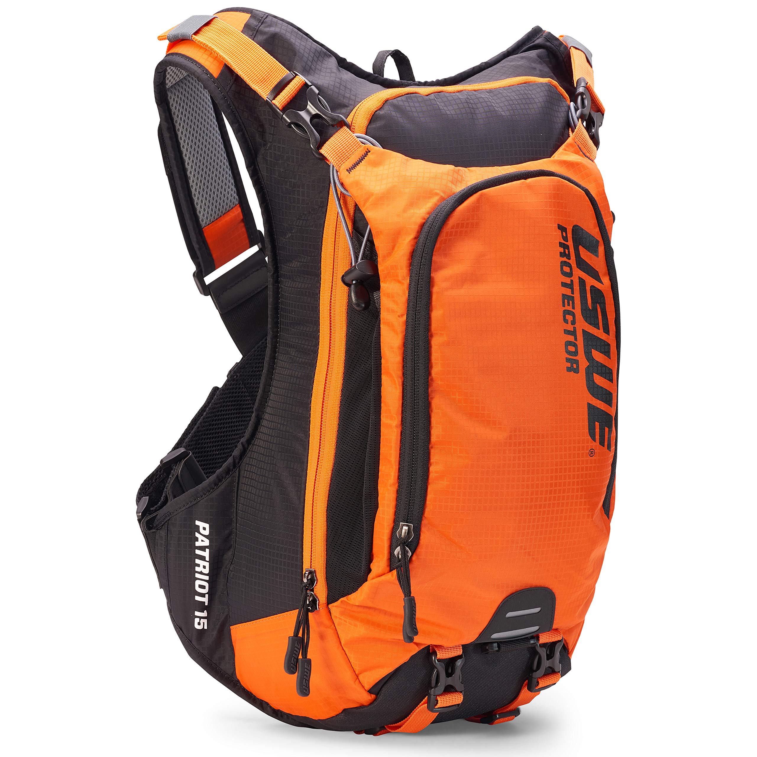 USWE Patriot 15L Hydration Backpack with Back Protector, Water Bladder Compatible, Bounce Free Backpack for MTB, Dirt Bike, Enduro, Moto & More, Orange/Black