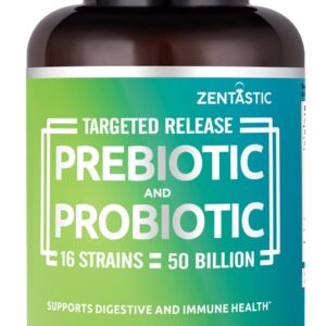 Zentastic Probiotics & Prebiotics Supplement - 50 Billion CFU - for Men & Women’s Immune & Digestive Health - 16 Strains - Shelf Stable - 60 Delayed Release Veggie Capsules