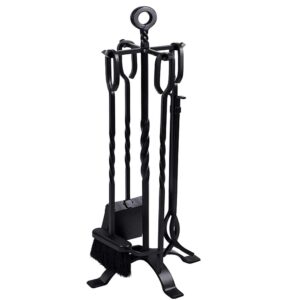 amagabeli garden & home 5 pieces fireplace tools set indoor wrought iron fire place pit large poker wood stove log firewood tongs holder with handles modern black outdoor accessories kit