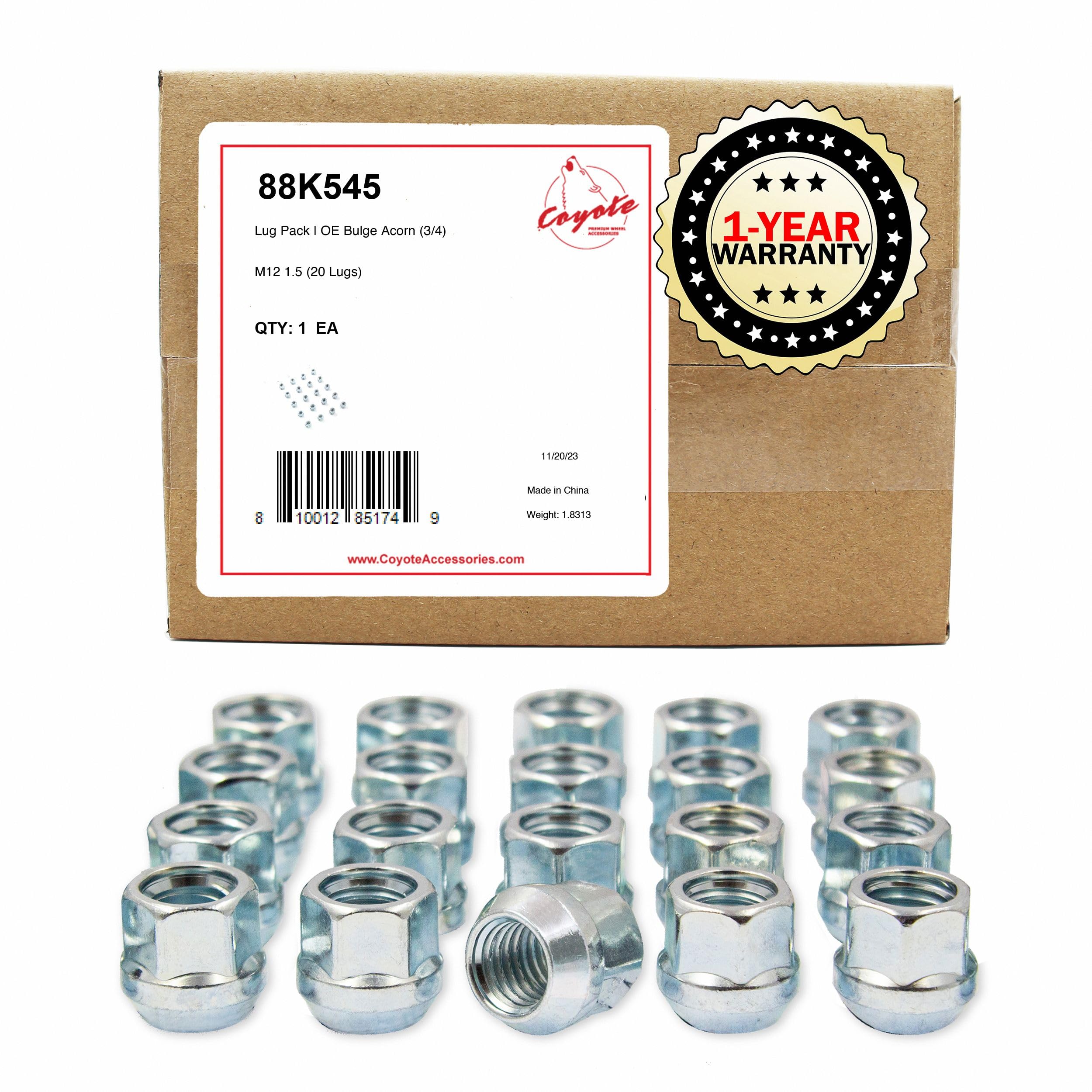 Wheel Accessories Parts 20 Pcs M12 x 1.5 12 x 1.5 Thread Open End Bulge Acorn 21mm 0.84" Long Lug Nuts Zinc 3/4" 19mm Hex Fits Many Chevy Honda Toyota Passenger Cars with Aftermarket Wheels