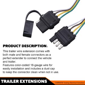 CARROFIX Trailer 4 Wire Plug 32" inch 4 Pin Flat Wire Extension Male & Female Connector