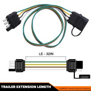 CARROFIX Trailer 4 Wire Plug 32" inch 4 Pin Flat Wire Extension Male & Female Connector