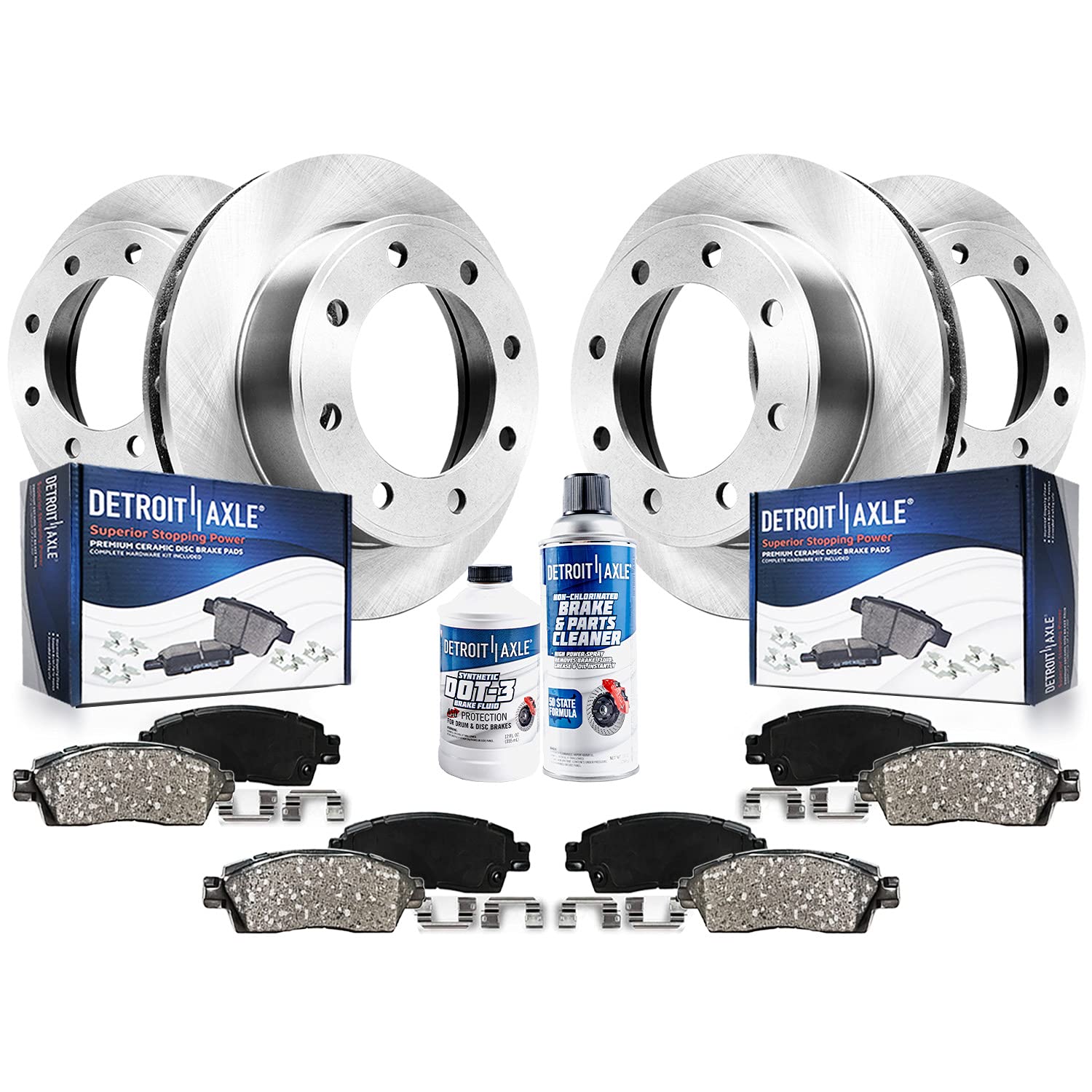 Detroit Axle - 4WD Brake Kit for 2008-2012 Ford F-250 Super Duty [NOT Fit Models w/Harley PKG] Front & Rear Disc Brake Rotors Ceramic Brakes Pads 2009 2010 2011 Replacement