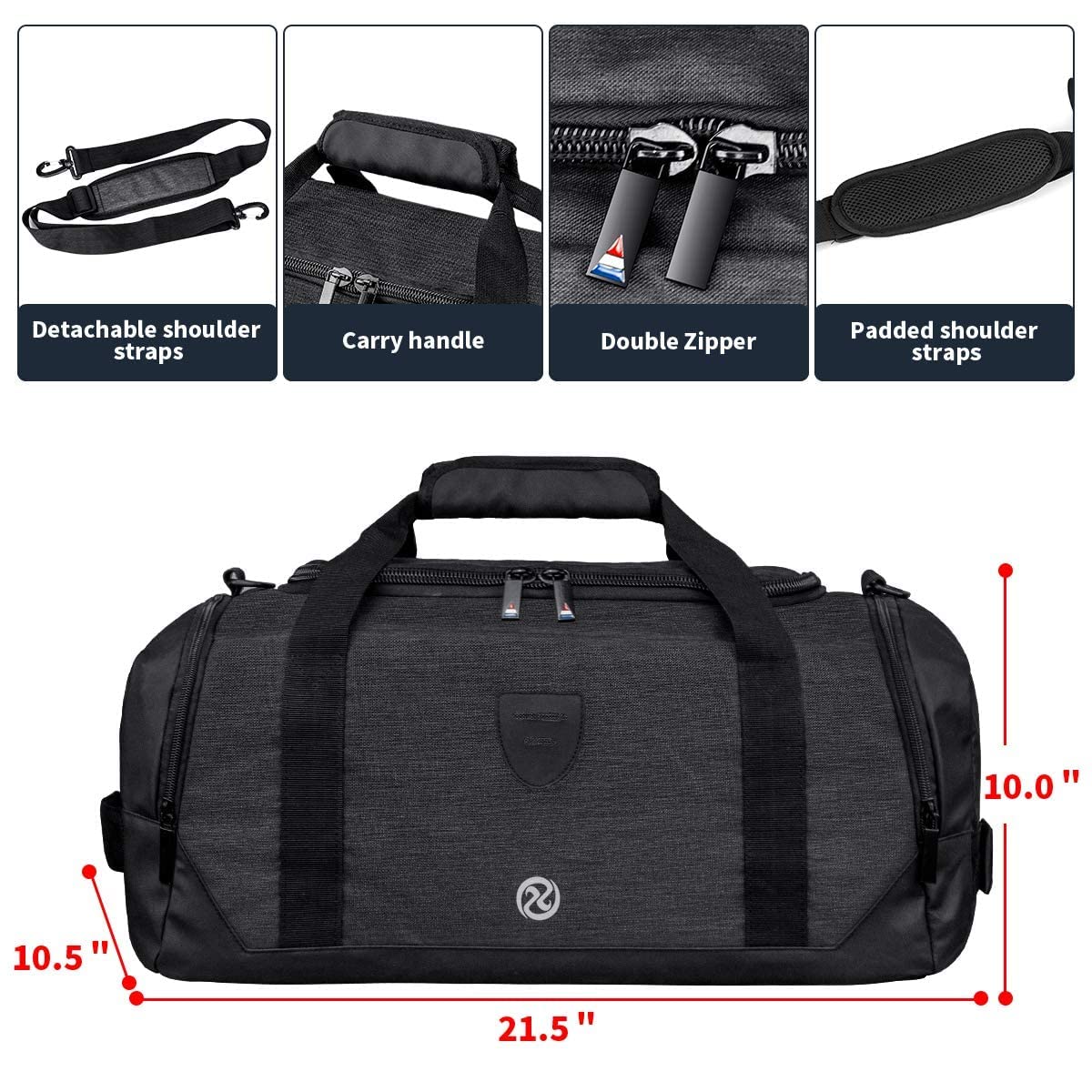 Gym Duffle Bag Backpack Waterproof Sports Duffel Bags Travel Weekender Bag for Men Women Overnight Bag with Shoes Compartment Black