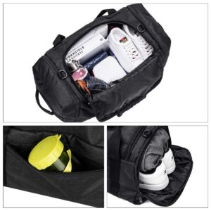 Gym Duffle Bag Backpack Waterproof Sports Duffel Bags Travel Weekender Bag for Men Women Overnight Bag with Shoes Compartment Black