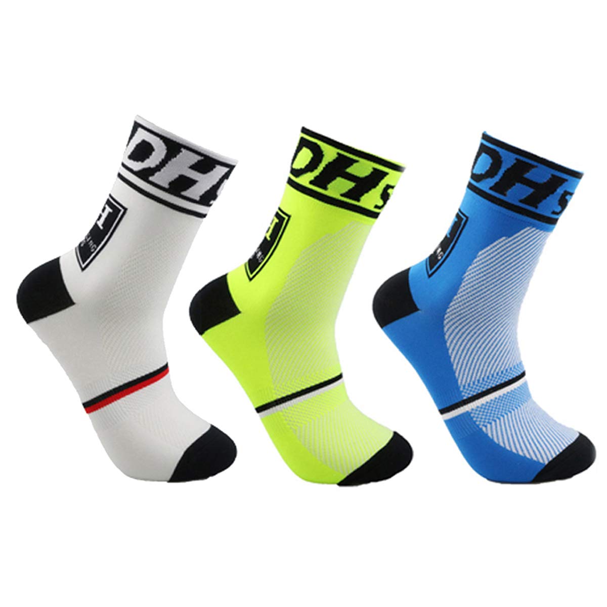 Libar Men's Cycling Socks Unisex Breathable Sports Running Trekking Athletic Basketball Socks (3 Pairs(white+green+blue))