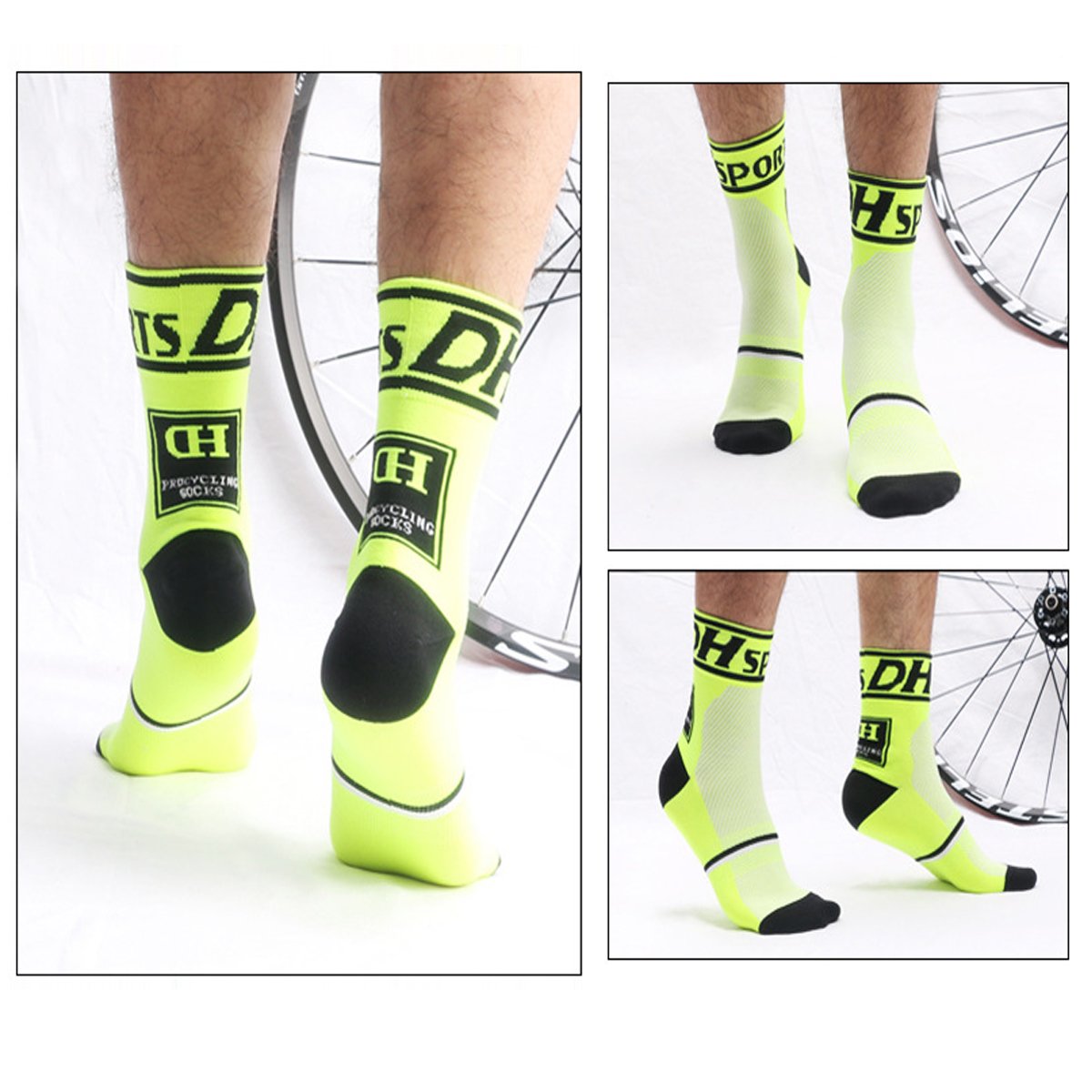 Libar Men's Cycling Socks Unisex Breathable Sports Running Trekking Athletic Basketball Socks (3 Pairs(white+green+blue))