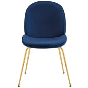 Modway Scoop Performance Velvet Dining Side Chair with Gold Stainless Steel Metal Base in Navy