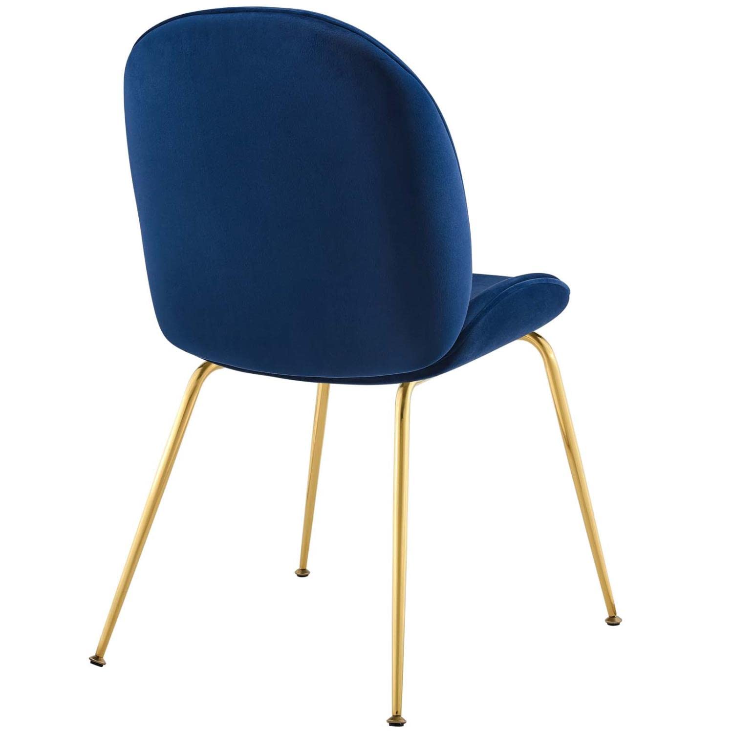 Modway Scoop Performance Velvet Dining Side Chair with Gold Stainless Steel Metal Base in Navy