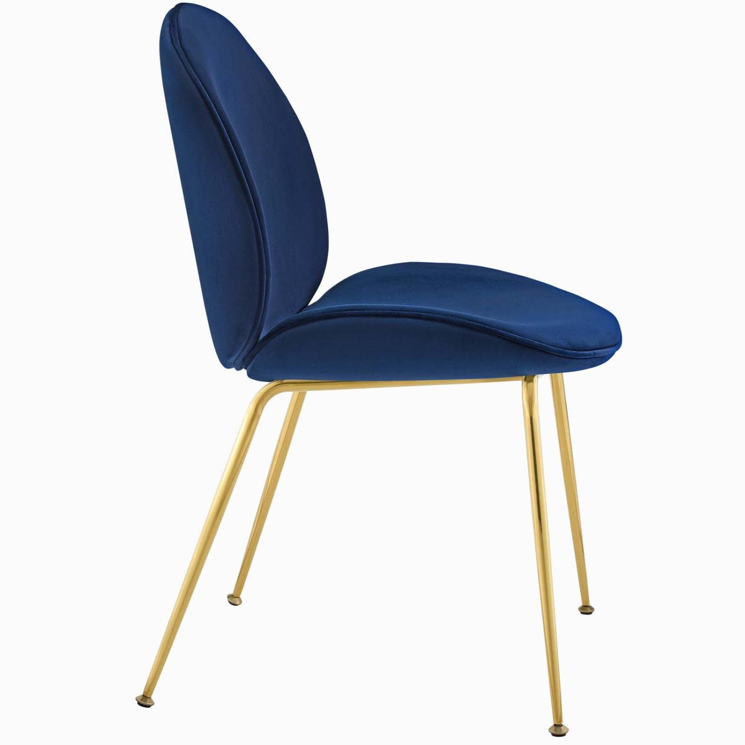 Modway Scoop Performance Velvet Dining Side Chair with Gold Stainless Steel Metal Base in Navy