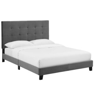 modway melanie performance velvet upholstered tufted queen platform bed in gray
