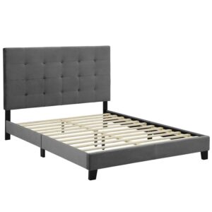 Modway Melanie Performance Velvet Upholstered Tufted Queen Platform Bed in Gray