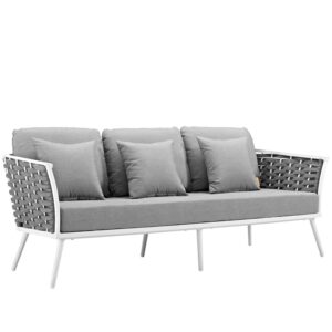modway stance outdoor patio contemporary modern woven rope sofa in white gray