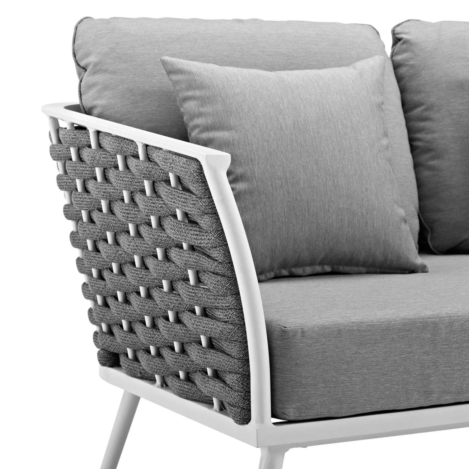 Modway Stance Outdoor Patio Contemporary Modern Woven Rope Sofa In White Gray