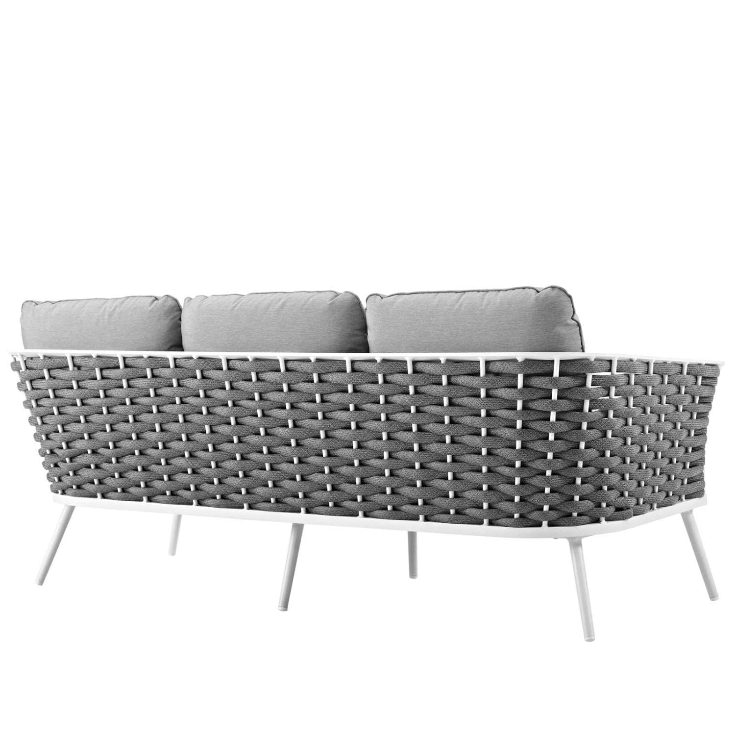 Modway Stance Outdoor Patio Contemporary Modern Woven Rope Sofa In White Gray